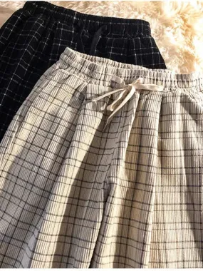 Uniwim Vintage Plaid Women Pants Winter Thick Corduroy Winter  Straight Trousers Casual High Waist Black Korean Female Pants New