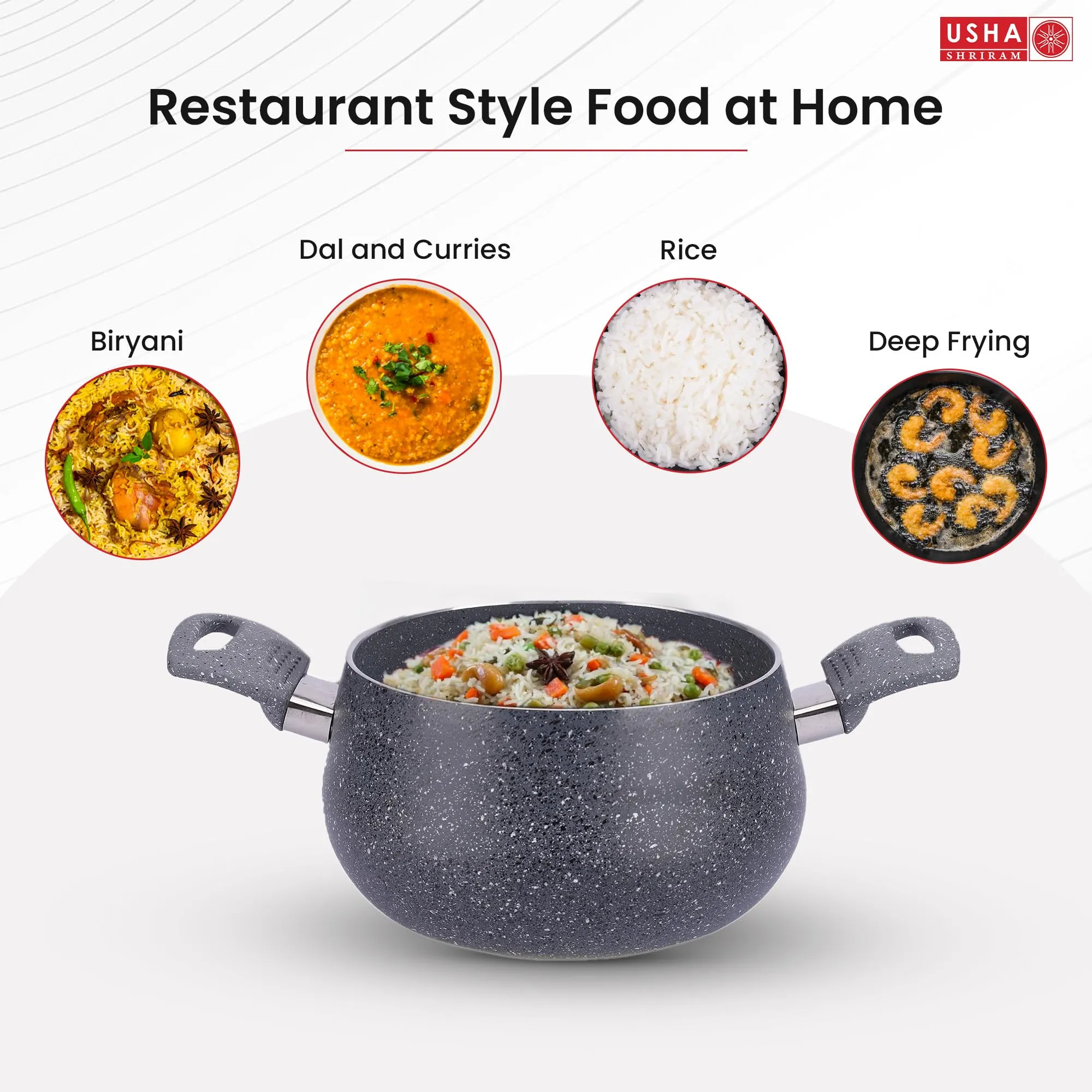 USHA SHRIRAM Non Stick Biryani Handi (5L) | Casserole with Lid | Aluminium Handi For Cooking | Biryani Pot | Cook N Serve Pot With Lid | Gas & Induction Handi | Cooking Handi Pot