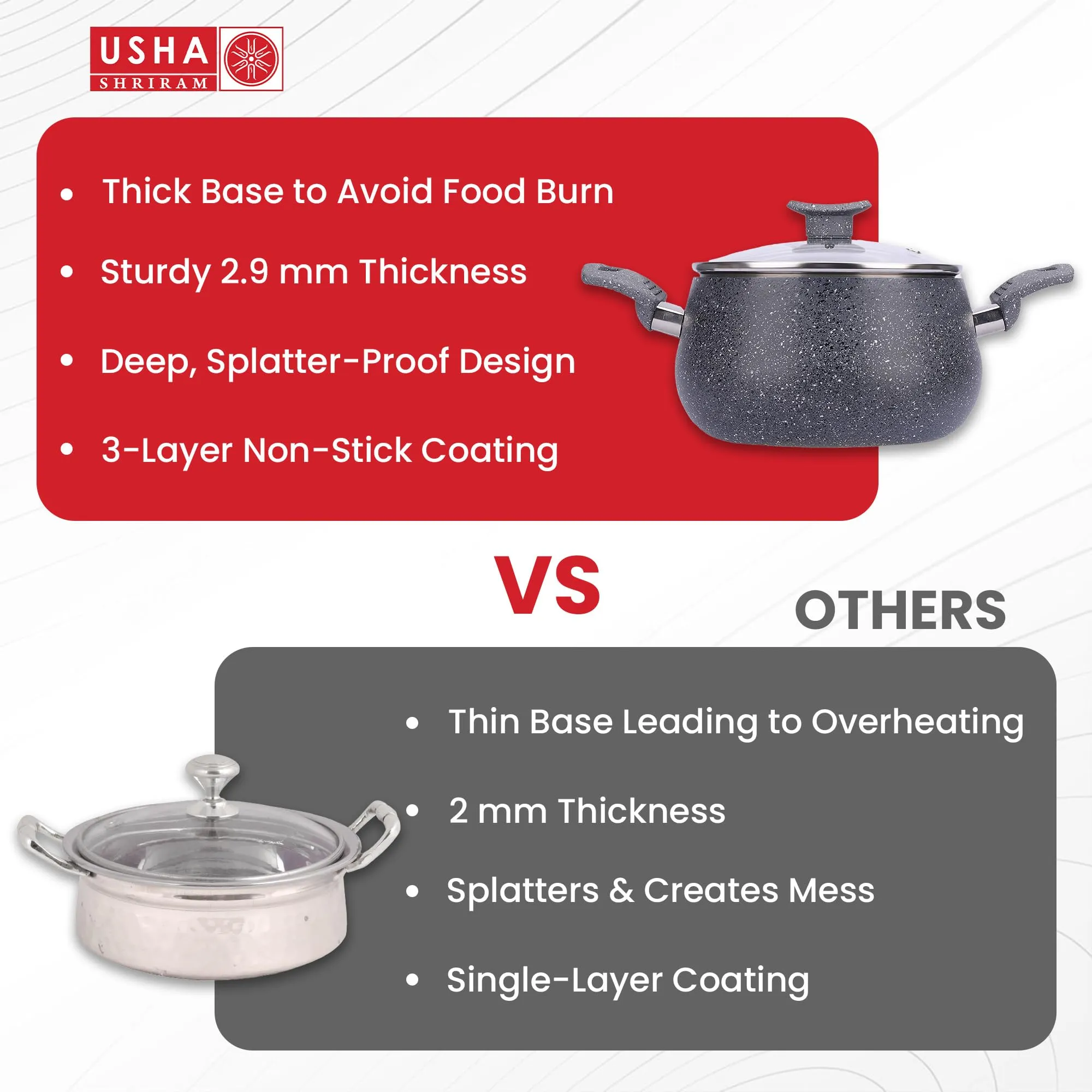 USHA SHRIRAM Non Stick Biryani Handi (5L) | Casserole with Lid | Aluminium Handi For Cooking | Biryani Pot | Cook N Serve Pot With Lid | Gas & Induction Handi | Cooking Handi Pot