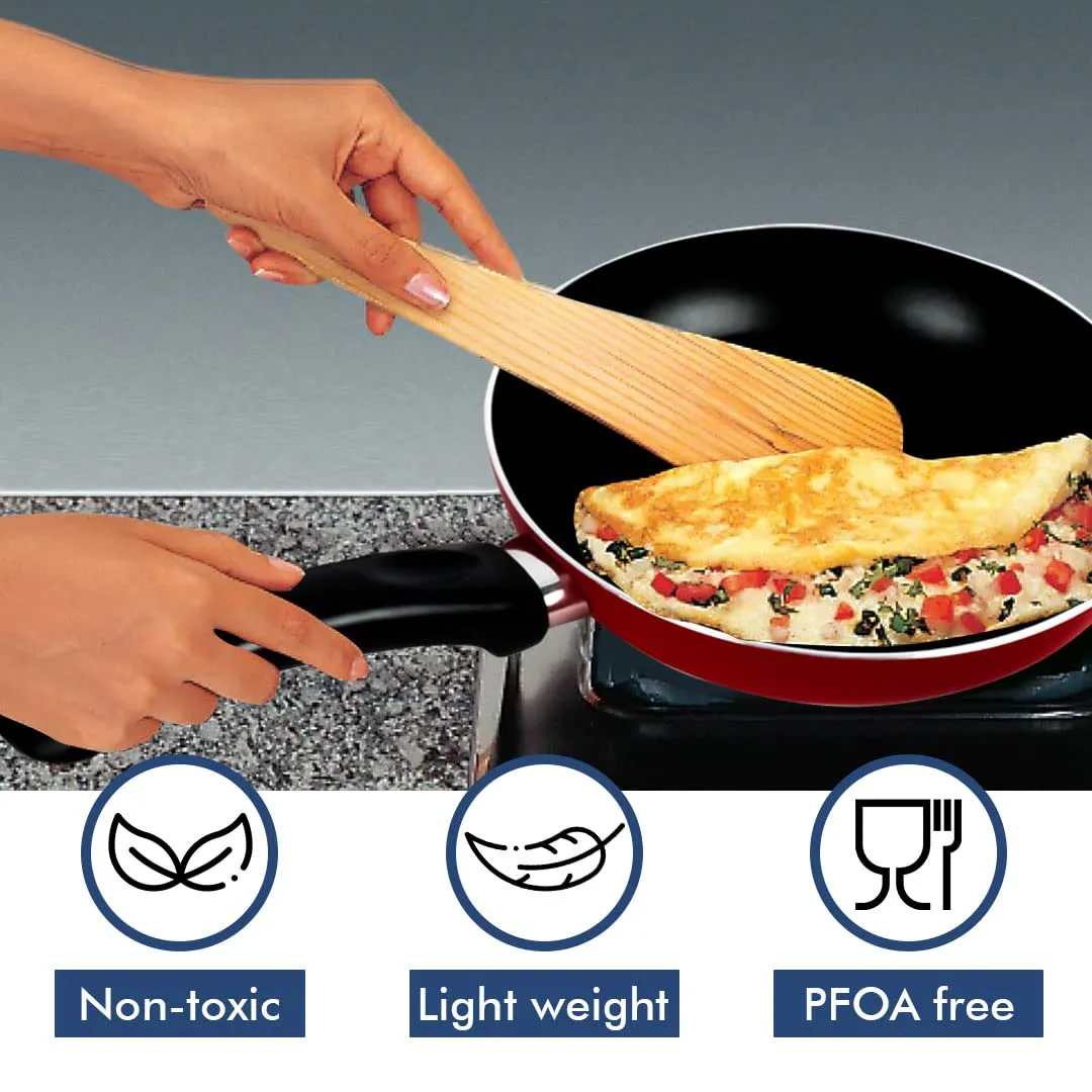 USHA SHRIRAM Non Stick Fry Pan (26cm) & Silicone Spatula Set (5Pcs) | Minimum Oil Usage | Non Stick Pan Cookware Set | Induction & Gas Fry Pan | Heat Resistant Sptaula Set| Wedding Diwali Gift Set