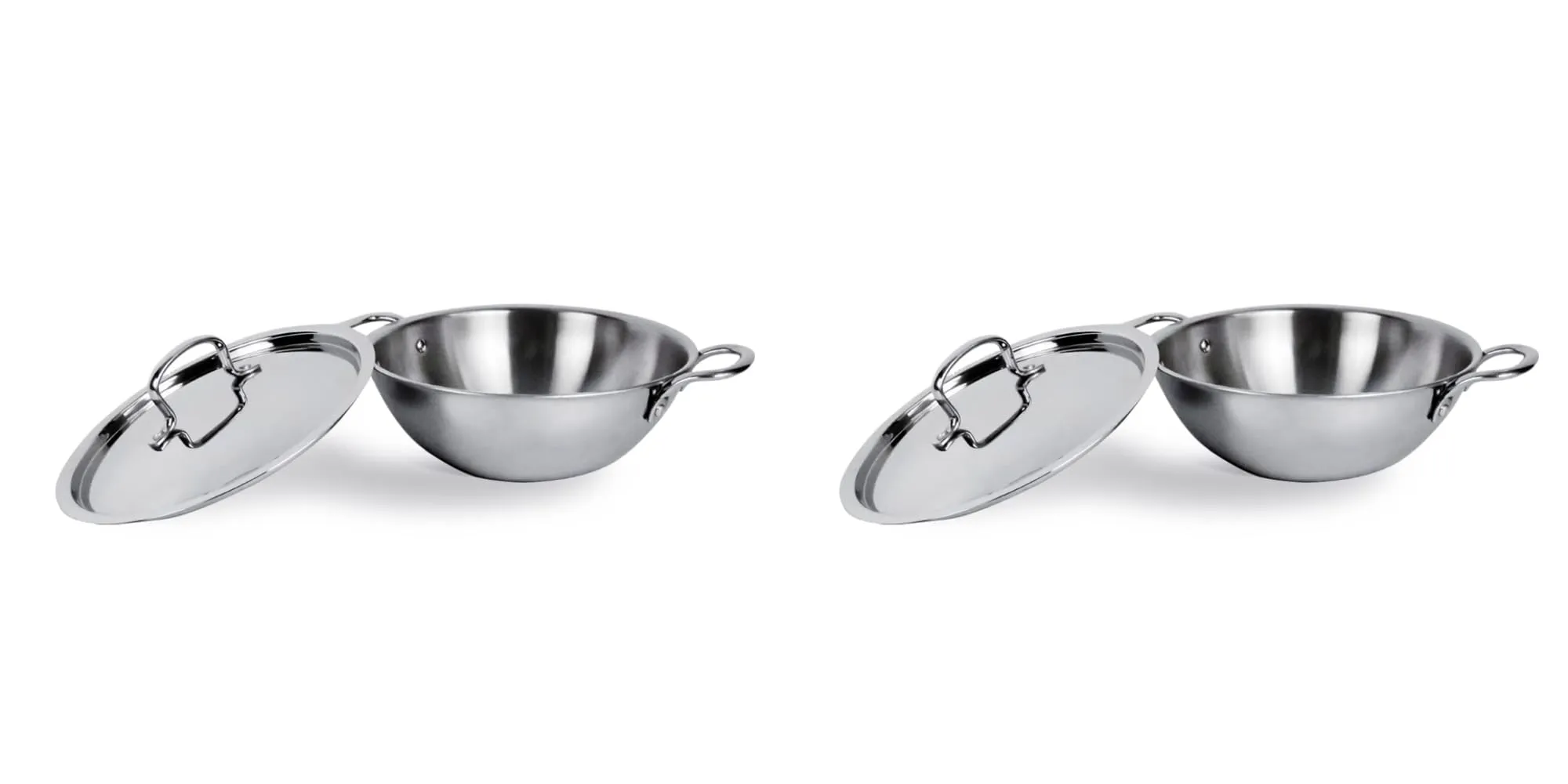 USHA SHRIRAM Triply Stainless Steel Kadai with Lid | 20 cm Diameter | 1.6 L Capacity (2 Pcs) | Stove & Induction Cookware | Heat Surround Cooking | Triply Stainless Steel Kadhai with lid