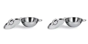 USHA SHRIRAM Triply Stainless Steel Kadai with Lid | 20 cm Diameter | 1.6 L Capacity (2 Pcs) | Stove & Induction Cookware | Heat Surround Cooking | Triply Stainless Steel Kadhai with lid