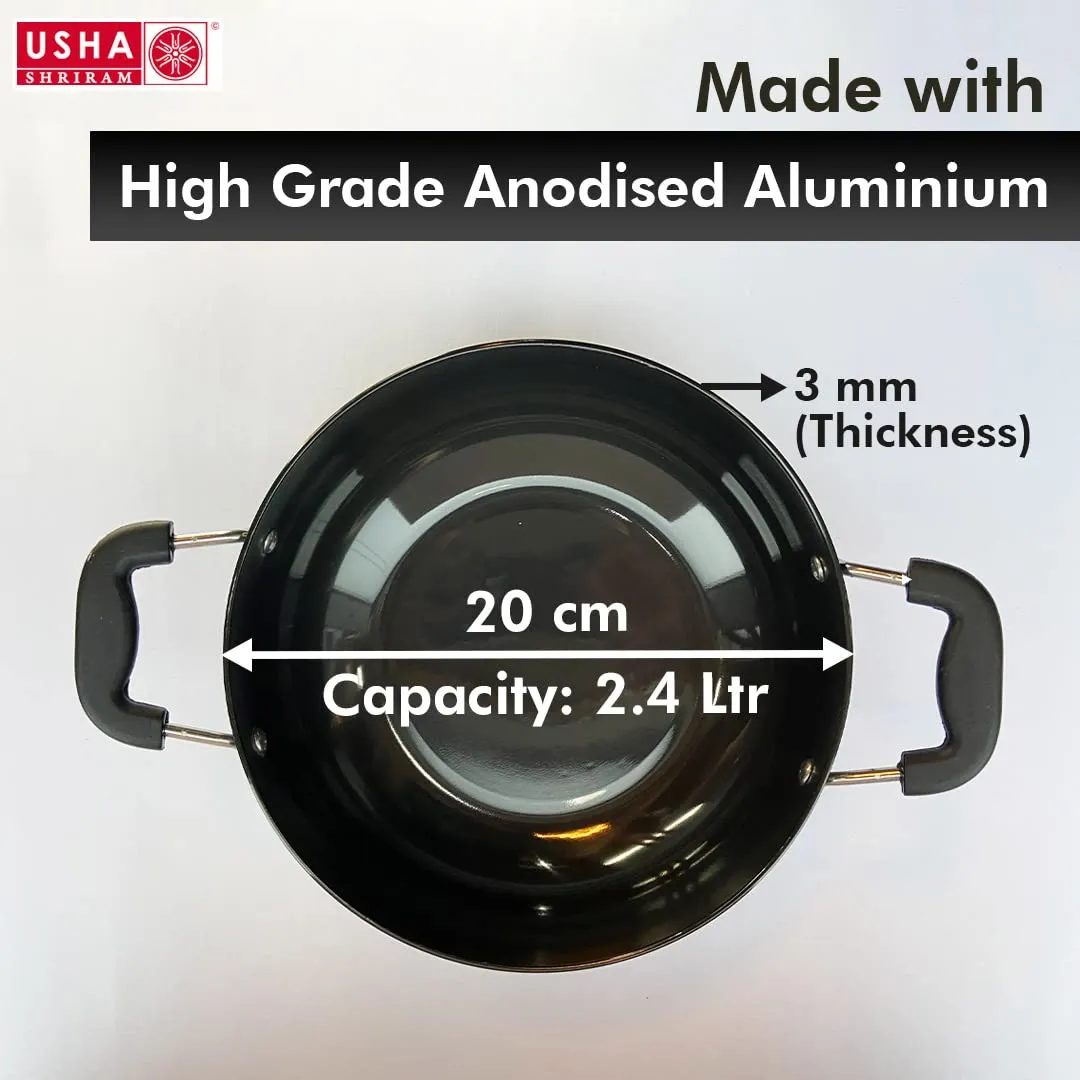 USHA SHRIRAM Triply Stainless Steel Kadai with Lid (2.6L) & Non Stick Kadai with Lid (2.8L) | Stove & Induction Cookware | Heat Surround Cooking | Heavy Bottom Kadai | Deep Frying Kadhai