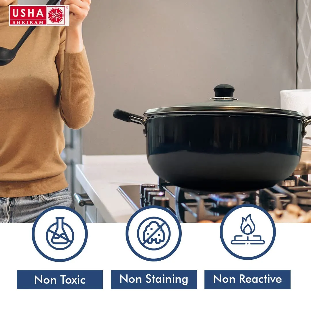 USHA SHRIRAM Triply Stainless Steel Kadai with Lid (2.6L) & Non Stick Kadai with Lid (2.8L) | Stove & Induction Cookware | Heat Surround Cooking | Heavy Bottom Kadai | Deep Frying Kadhai