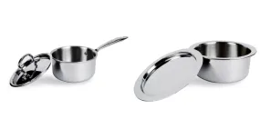 USHA SHRIRAM Triply Stainless Steel Sauce Pan with Lid | Stove & Induction Cookware | Heat Surround Cooking | Easy Grip Handles | Steel Tea & Milk Pan with Handle | Soup Pan (2.2L   1.5L)