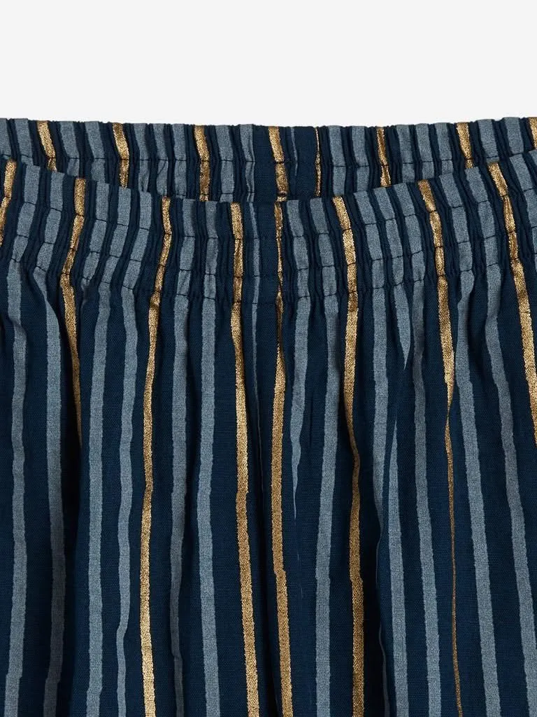Utsa Indigo Striped Cropped Ethnic Pants
