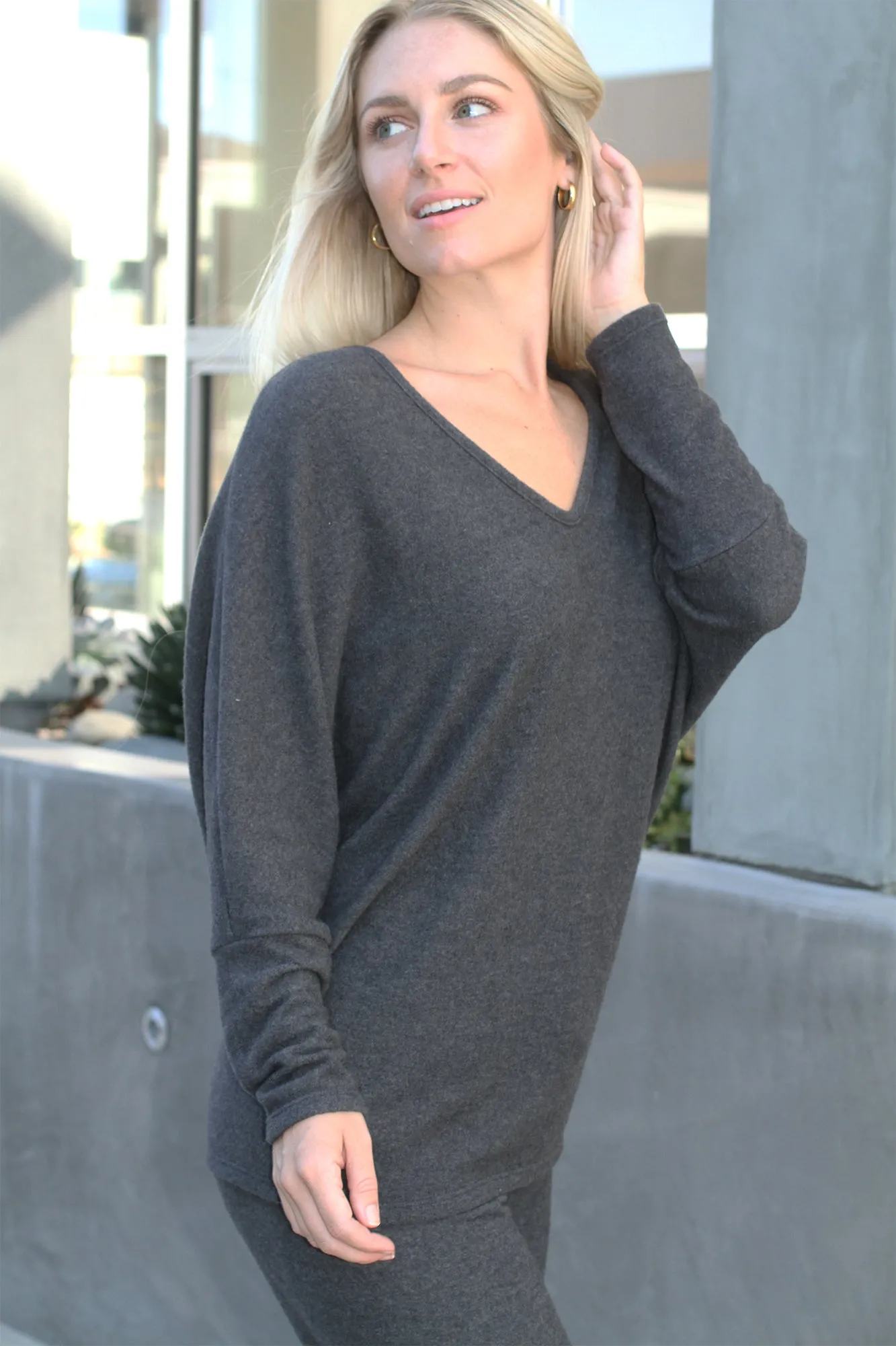 V Neck Sweater Charcoal