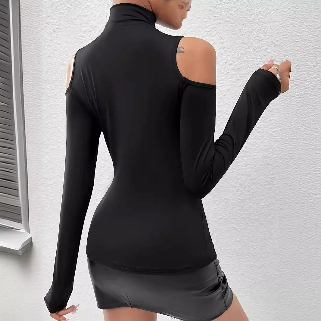 Wenkouban 1980s fashion trends 2024 winter outfits  Black Friday Turtleneck Heavy Work Rhinestone off-the-Shoulder Inner T-shirt Top for Women