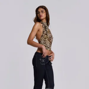 Wenkouban 2000s fashion Women's street style Leopard Print Halter Bottoming Vest for Top for Women