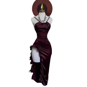 Wenkouban alien invasion dress to impress 2024 Women's Sleeveless Sling Solid Color Satin Exposed Leg Dress