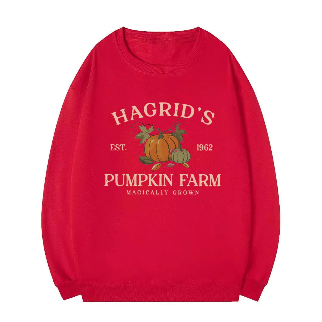 Wenkouban autumn and winter Christmas/thanksgiving outfits Terry Sweater Harry Potter Hagrid's Pumpkin Patch round Neck Sweater
