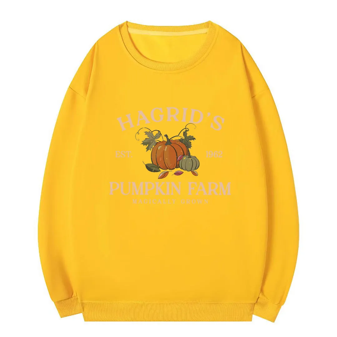 Wenkouban autumn and winter Christmas/thanksgiving outfits Terry Sweater Harry Potter Hagrid's Pumpkin Patch round Neck Sweater