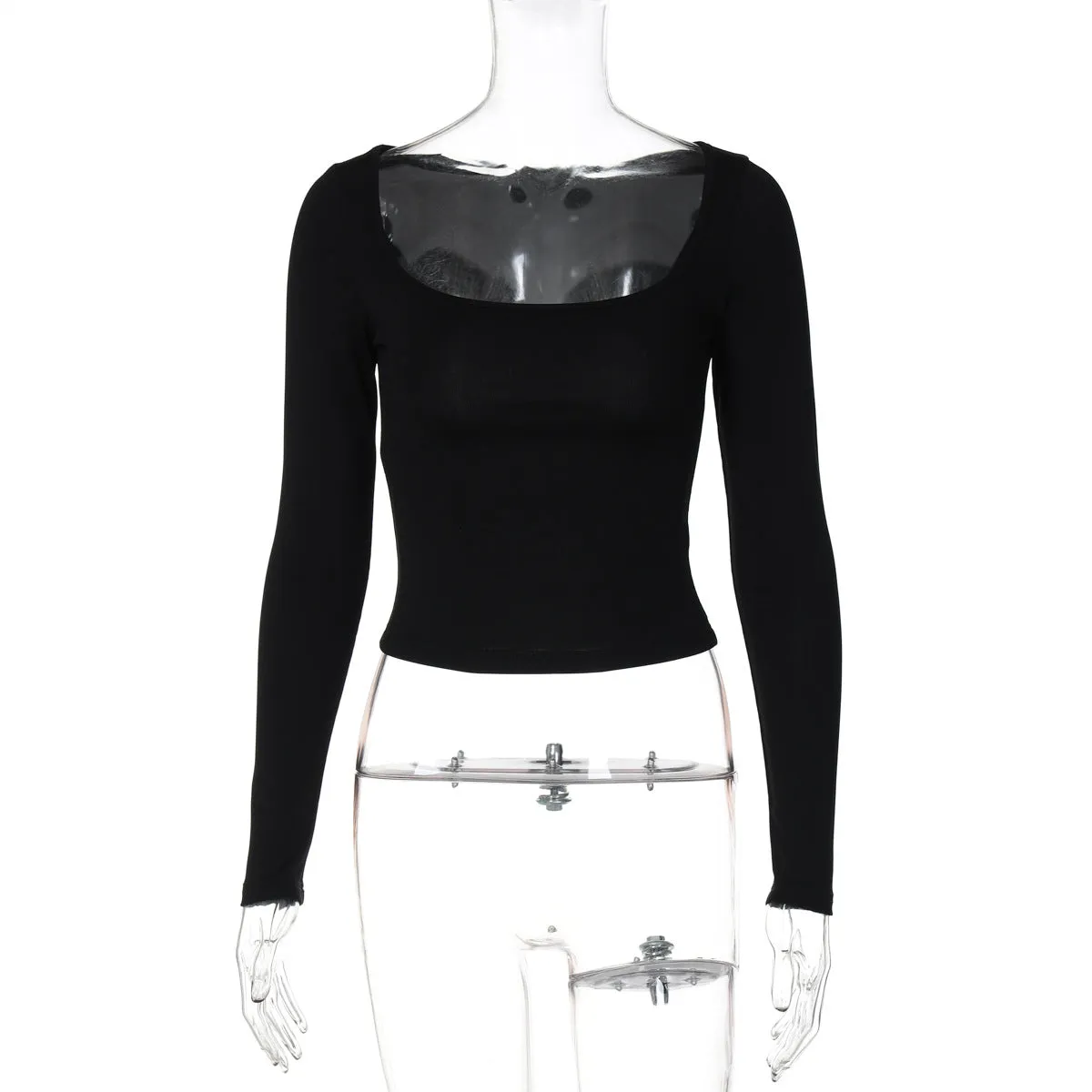 Wenkouban curvy casual outfits Women's Clothing 2024 Autumn New Solid Color Square Collar Long Sleeve Tight Undershirt Top