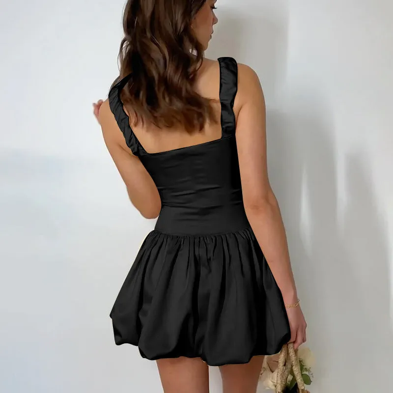 Wenkouban dress Summer 2024 New Strap Short Skirt Style French Fashion Pleated Fluffy Dress