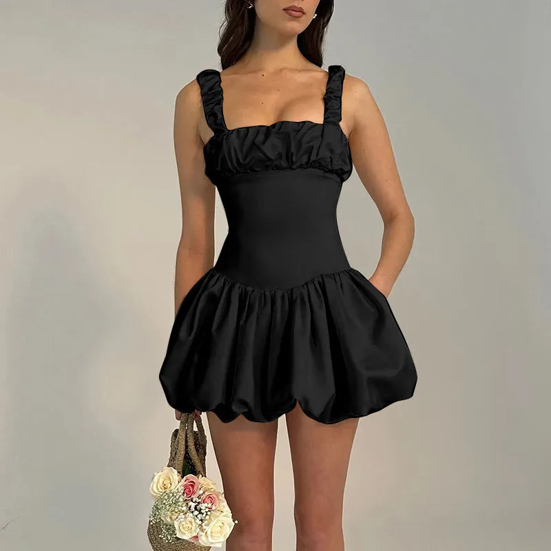 Wenkouban dress Summer 2024 New Strap Short Skirt Style French Fashion Pleated Fluffy Dress