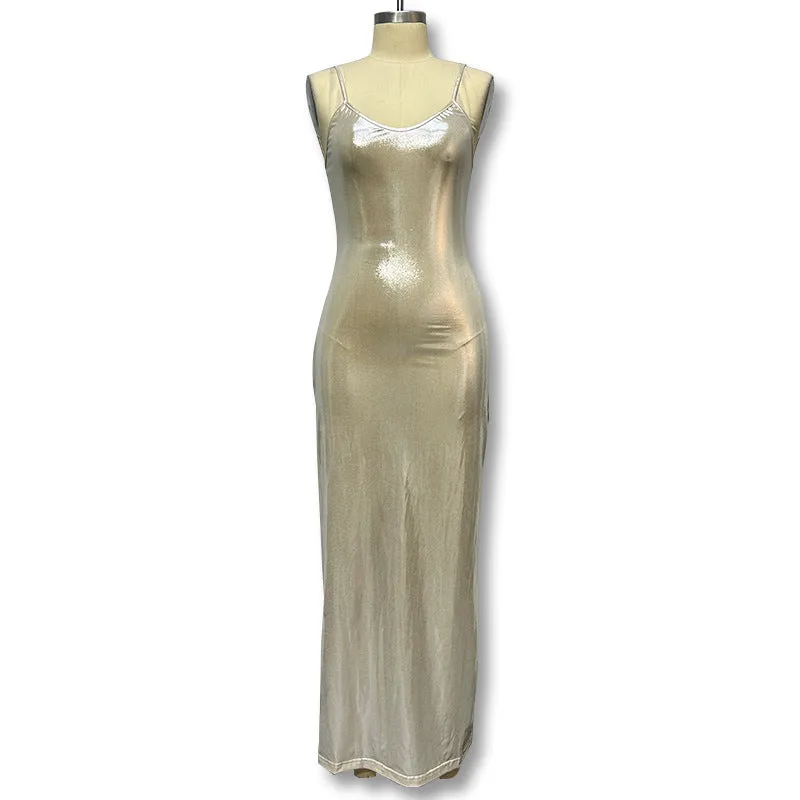 Wenkouban gold dress Style Autumn and Winter New Women's Clothing Fashion Street Shot Halter Sexy Slim Hip Bag Dress
