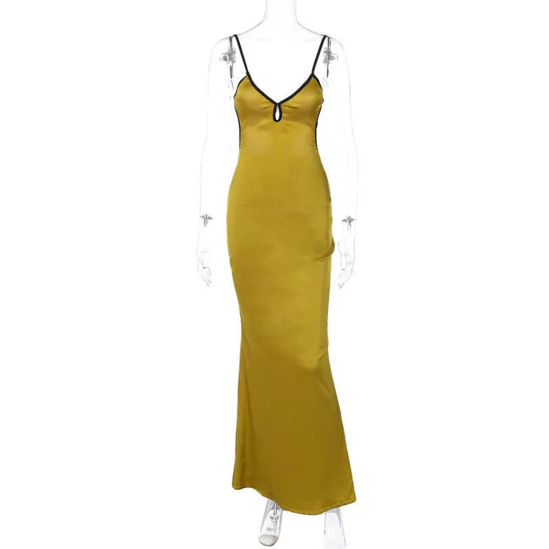 Wenkouban gold dress Women's 2024 Solid Color Sexy Strap Lace Backless Dress Slim Fit Dress Women