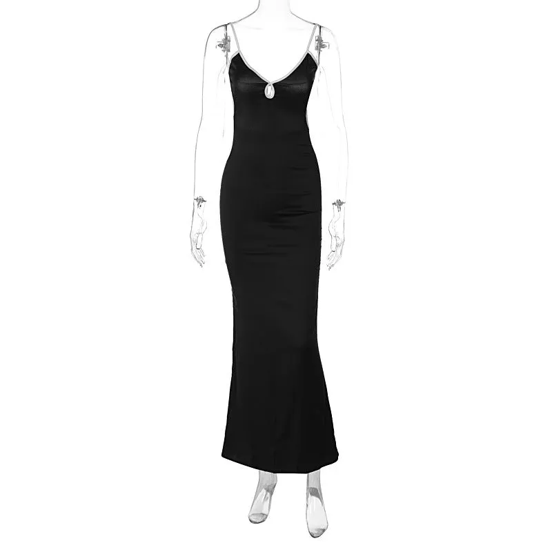 Wenkouban gold dress Women's 2024 Solid Color Sexy Strap Lace Backless Dress Slim Fit Dress Women
