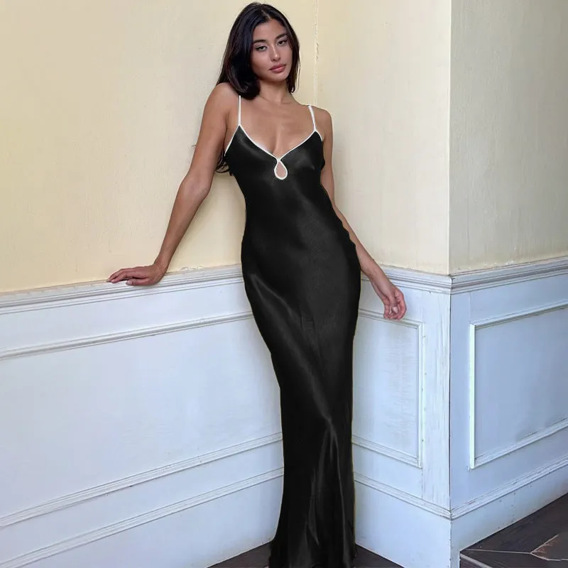 Wenkouban gold dress Women's 2024 Solid Color Sexy Strap Lace Backless Dress Slim Fit Dress Women