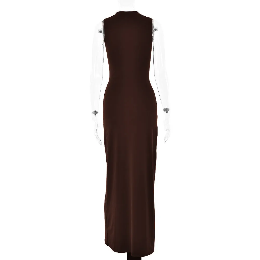 Wenkouban influencer dress to impress New Dress Women's round Neck Sleeveless Lace-up Slim Fit Dress Sexy Fashion Solid Color Dress