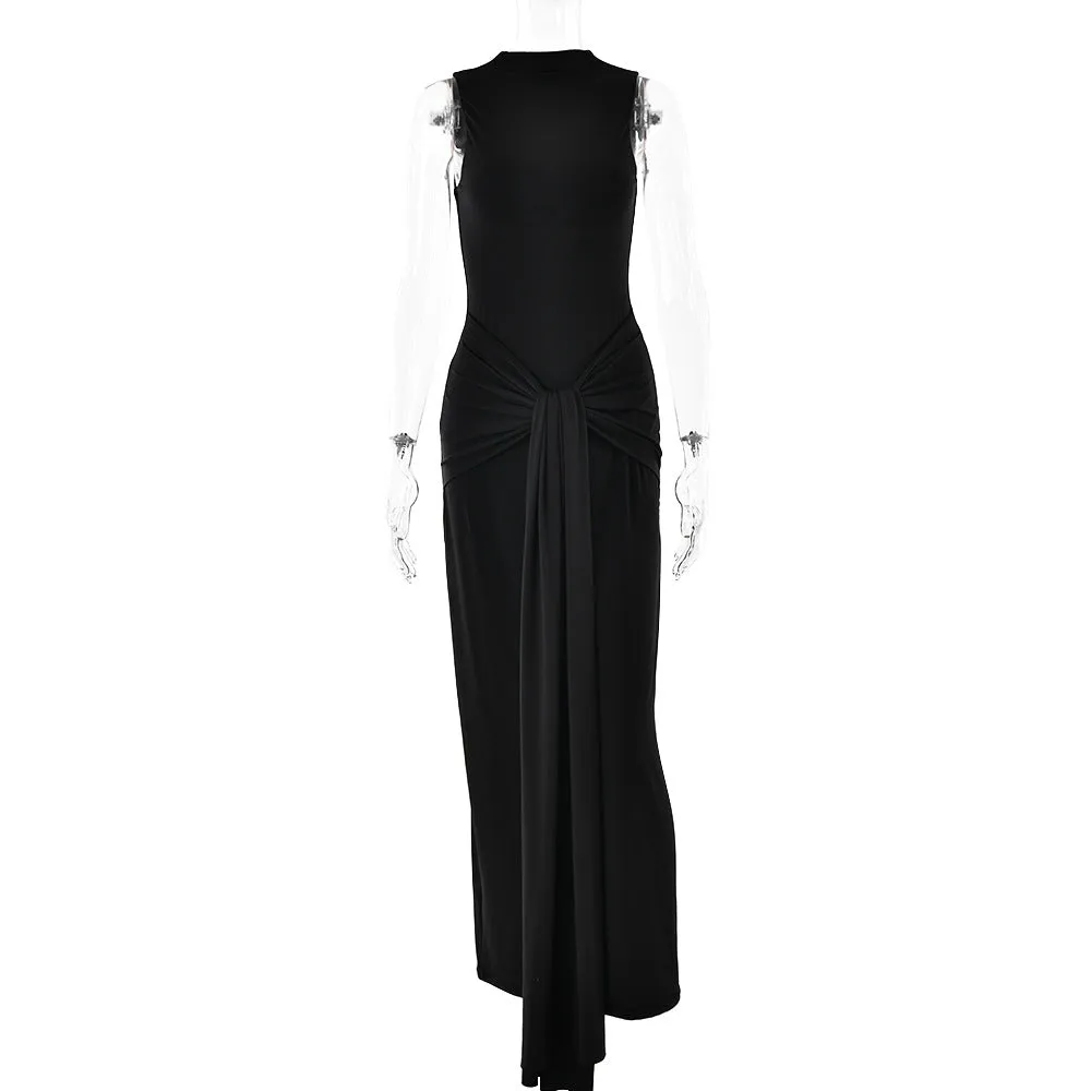 Wenkouban influencer dress to impress New Dress Women's round Neck Sleeveless Lace-up Slim Fit Dress Sexy Fashion Solid Color Dress