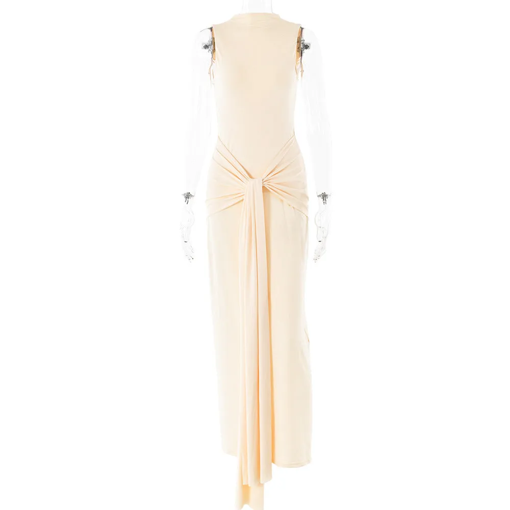 Wenkouban influencer dress to impress New Dress Women's round Neck Sleeveless Lace-up Slim Fit Dress Sexy Fashion Solid Color Dress