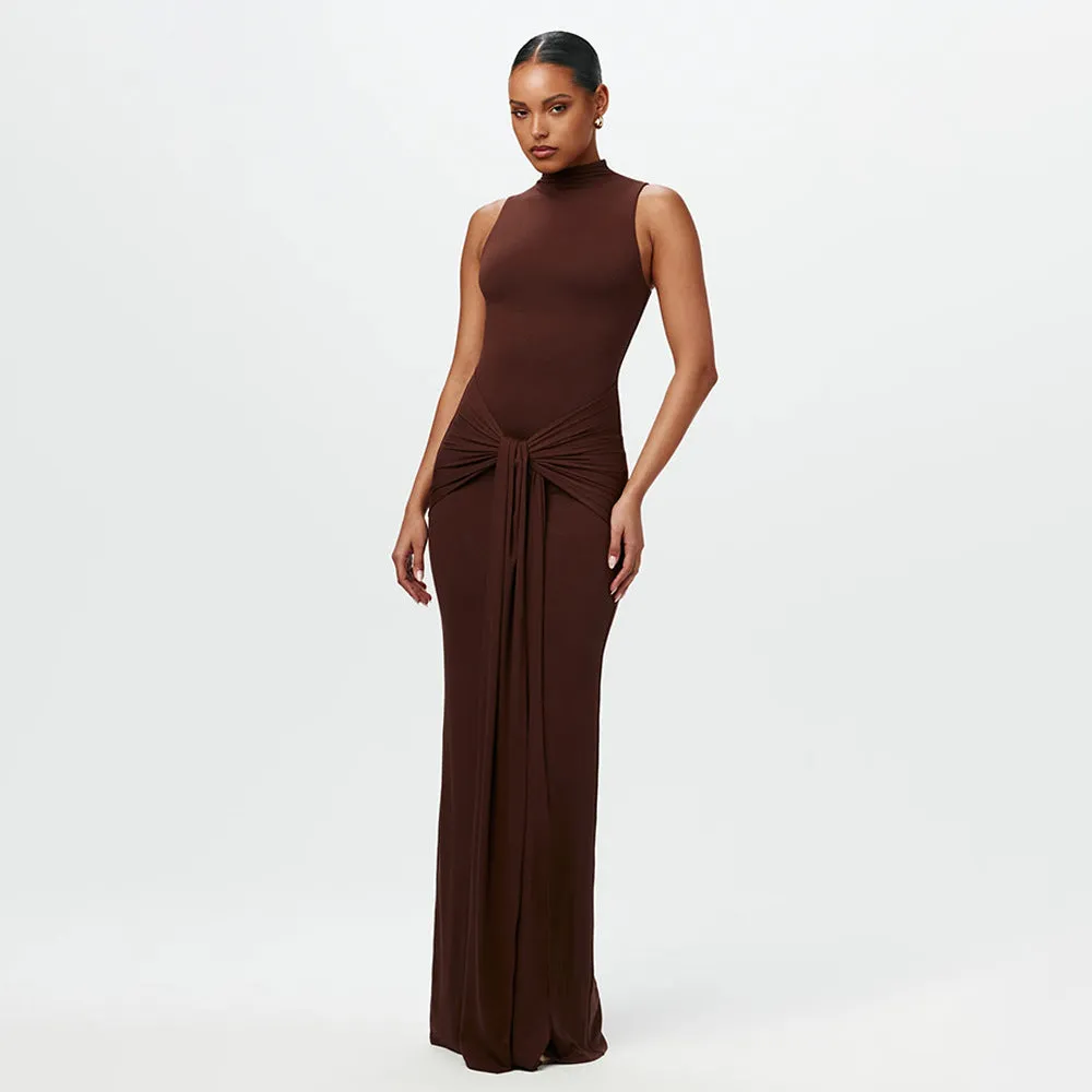 Wenkouban influencer dress to impress New Dress Women's round Neck Sleeveless Lace-up Slim Fit Dress Sexy Fashion Solid Color Dress