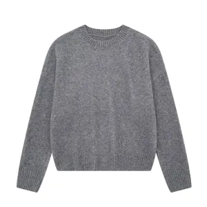 Wenkouban men’s fall fashion 2024 Cotton Pullover Sweater Autumn New Women's Pullover Loose Casual Soft Gray round Neck Basic Sweater