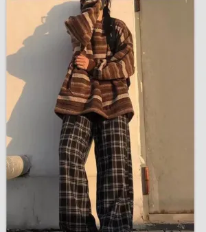 Wenkouban mens fall fashion  Retro Lazy Style Autumn and Winter plus Size 80's Striped Sweater Women's and Men's
