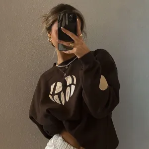 Wenkouban outfit 2024 Autumn and Winter 40 Indie School Outfits for Girls Women's Love Printed Pullover Top