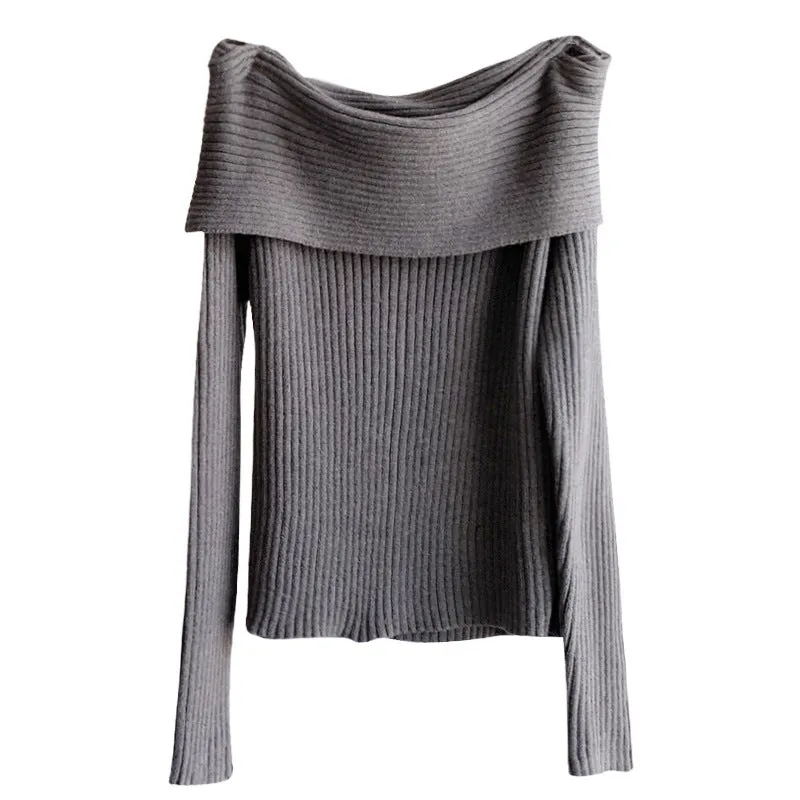 Wenkouban trending fall outfits Christmas Thanksgiving outfits 2024 White off-the-Neck Sweater Bottoming Shirt Women's Elegant Collarbone off-Shoulder Sweater