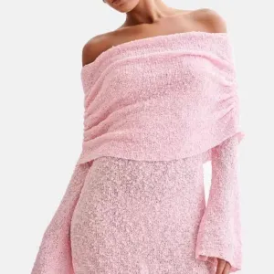 Wenkouban white dress 2024 Autumn and Winter New Women's Sexy Hollow-out Long Sleeve off-Shoulder Dress Short Skirt for Women