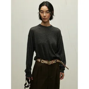 Wenkouban Women's Street Style Solid Color Wool Blended Camel Velvet Loose Long Sleeve round Neck Close-Fitting Sweater
