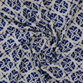 White & Blue Traditional Print Spun Fabric