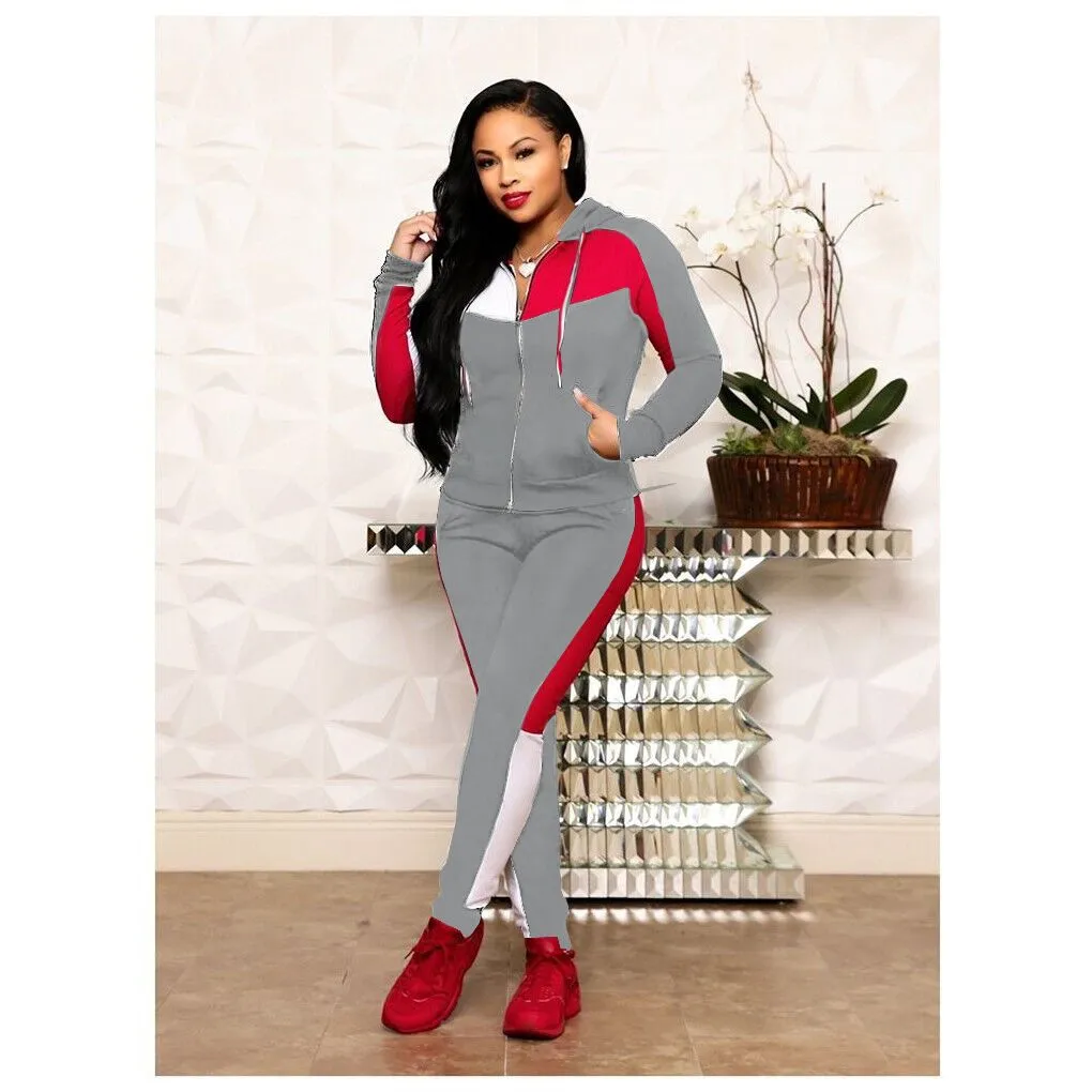 Wholesale fashion splicing leisure sports suit 2PC（CL9764）