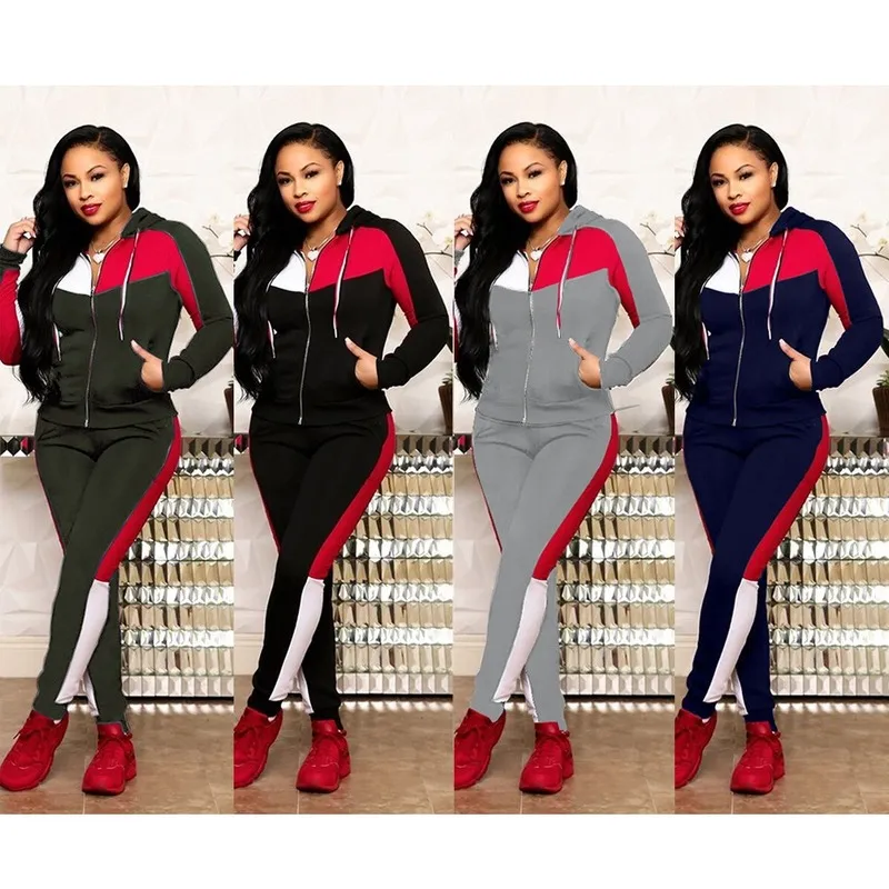 Wholesale fashion splicing leisure sports suit 2PC（CL9764）
