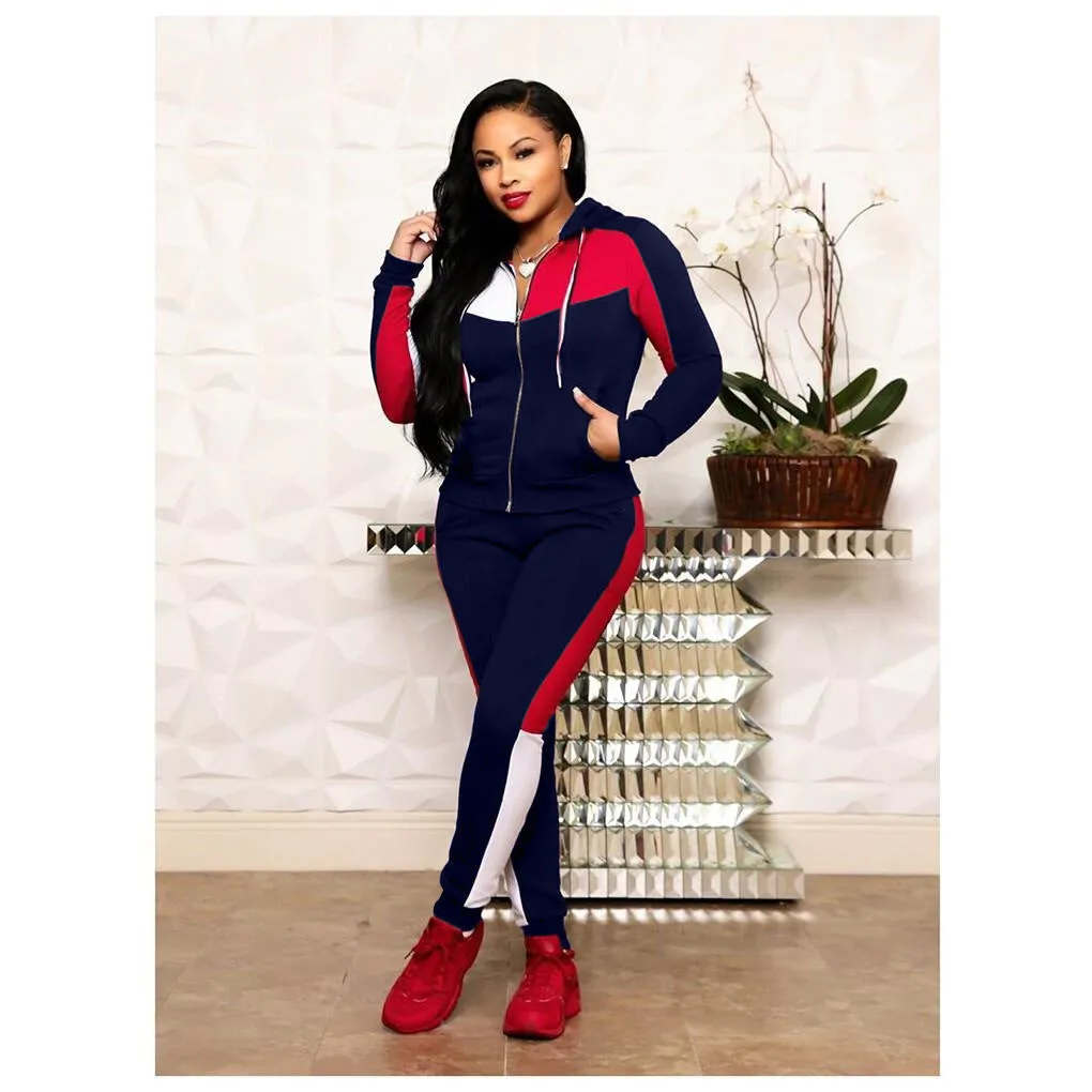Wholesale fashion splicing leisure sports suit 2PC（CL9764）