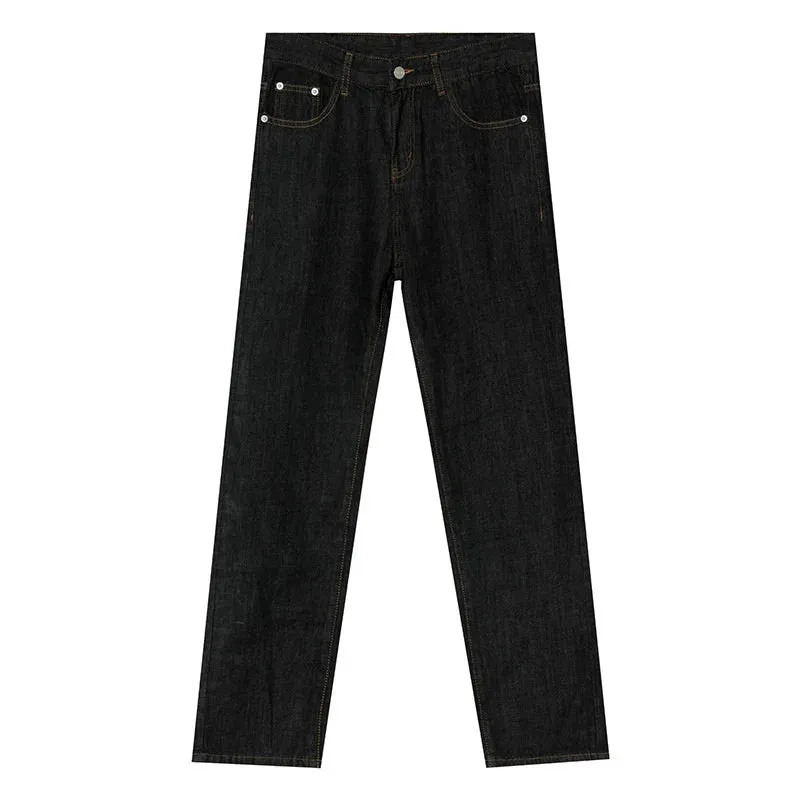 Wiaofellas  -   Men's Trendy Black Jeans All-match Korean Loose Casual Straight Pants Full Length Elegant Loose High Street Trousers