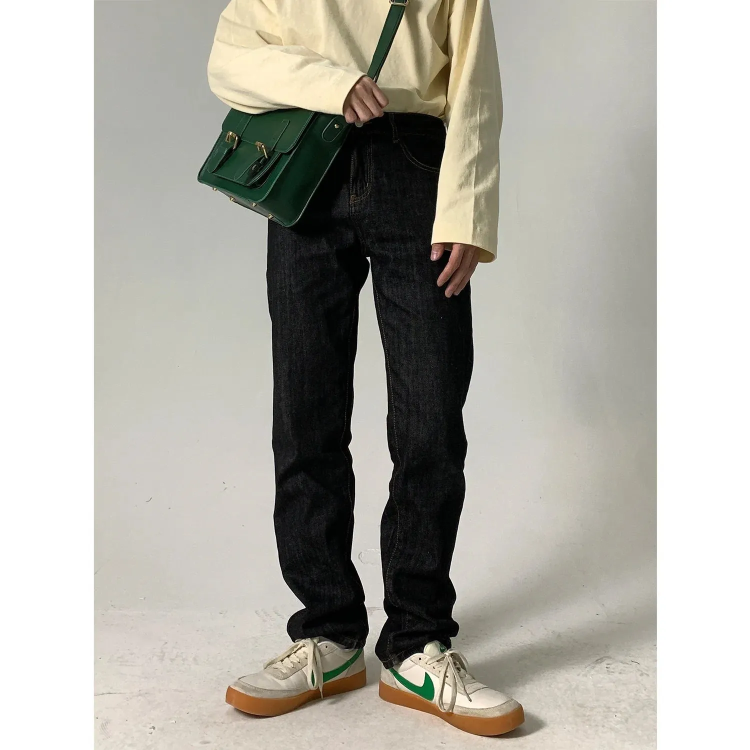 Wiaofellas  -   Men's Trendy Black Jeans All-match Korean Loose Casual Straight Pants Full Length Elegant Loose High Street Trousers