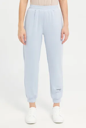 Women Blue Active Joggers With Placement Print