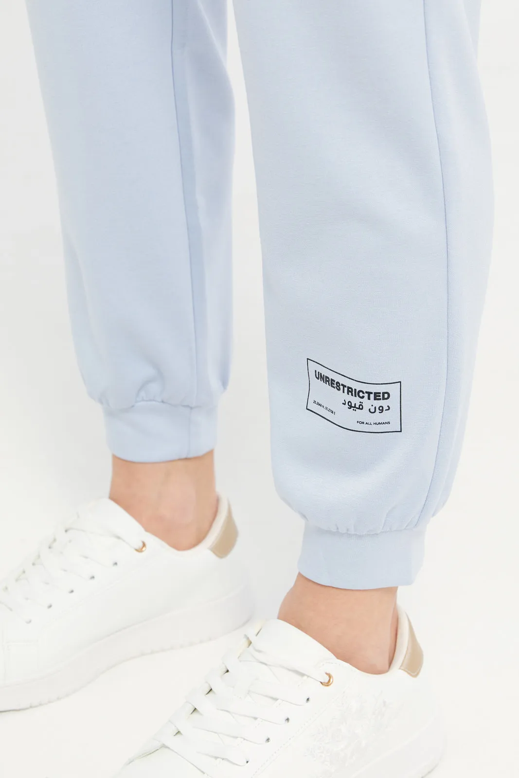 Women Blue Active Joggers With Placement Print