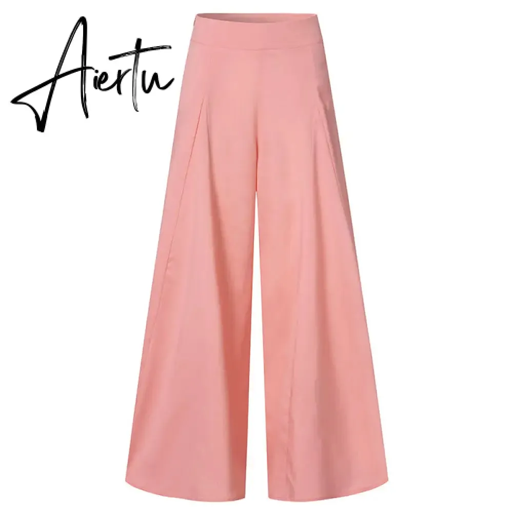Women Elegant High Waist Wide Leg Pants  Spring Vintage Flare Trousers Casual Solid Zipper Pantalon Female Palazzo