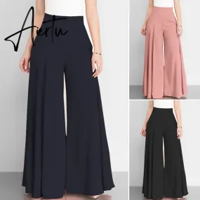 Women Elegant High Waist Wide Leg Pants  Spring Vintage Flare Trousers Casual Solid Zipper Pantalon Female Palazzo