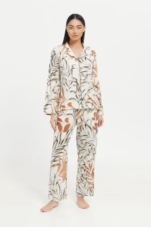 Women Ivory Floral Pajama Set (2 Piece)