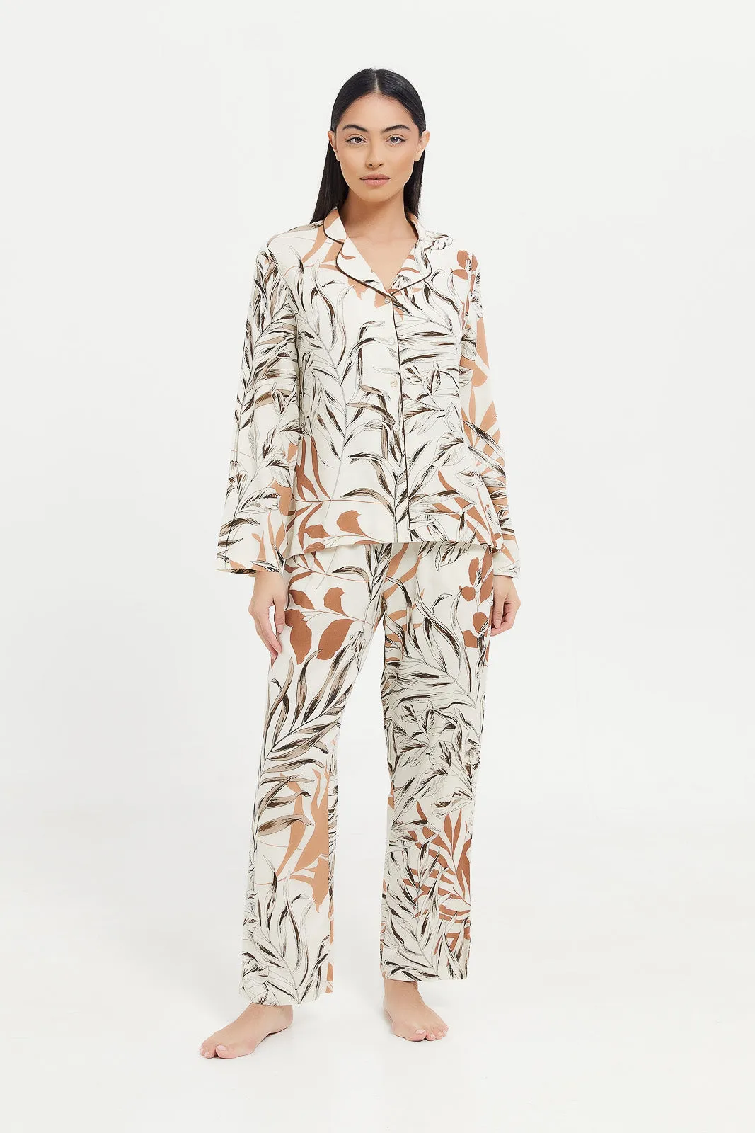Women Ivory Floral Pajama Set (2 Piece)