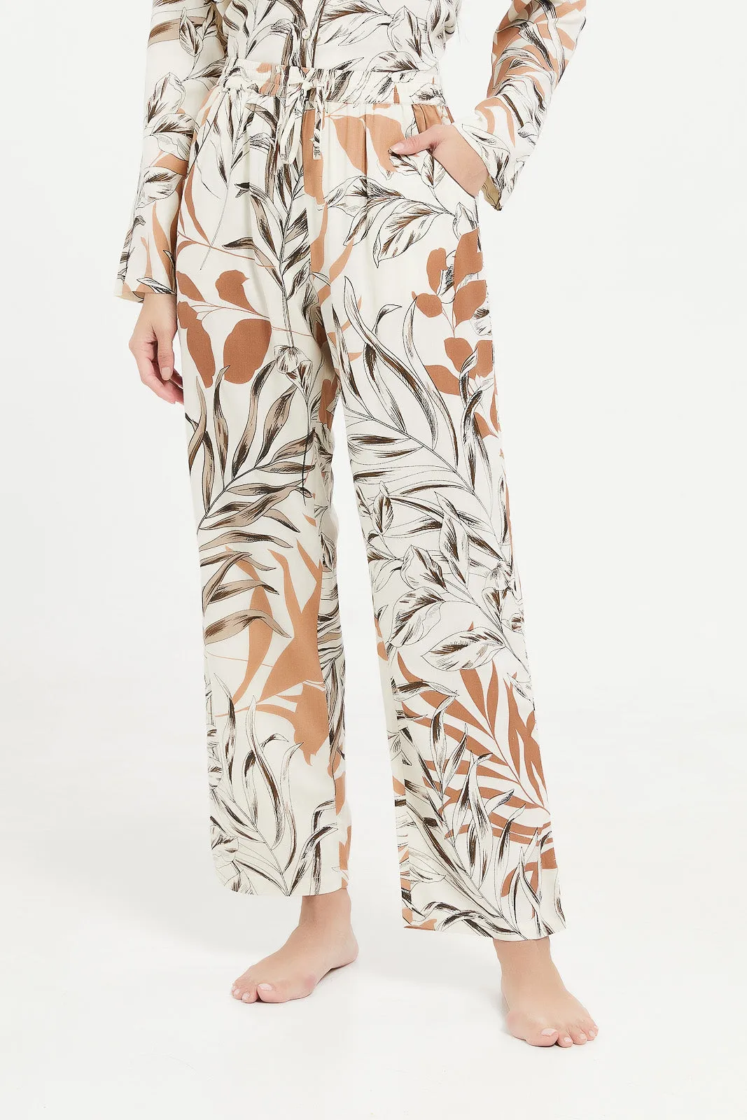 Women Ivory Floral Pajama Set (2 Piece)