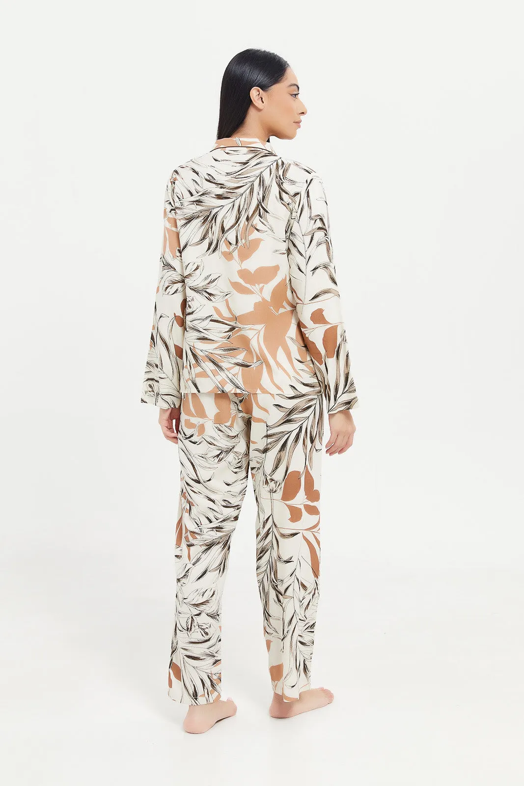 Women Ivory Floral Pajama Set (2 Piece)