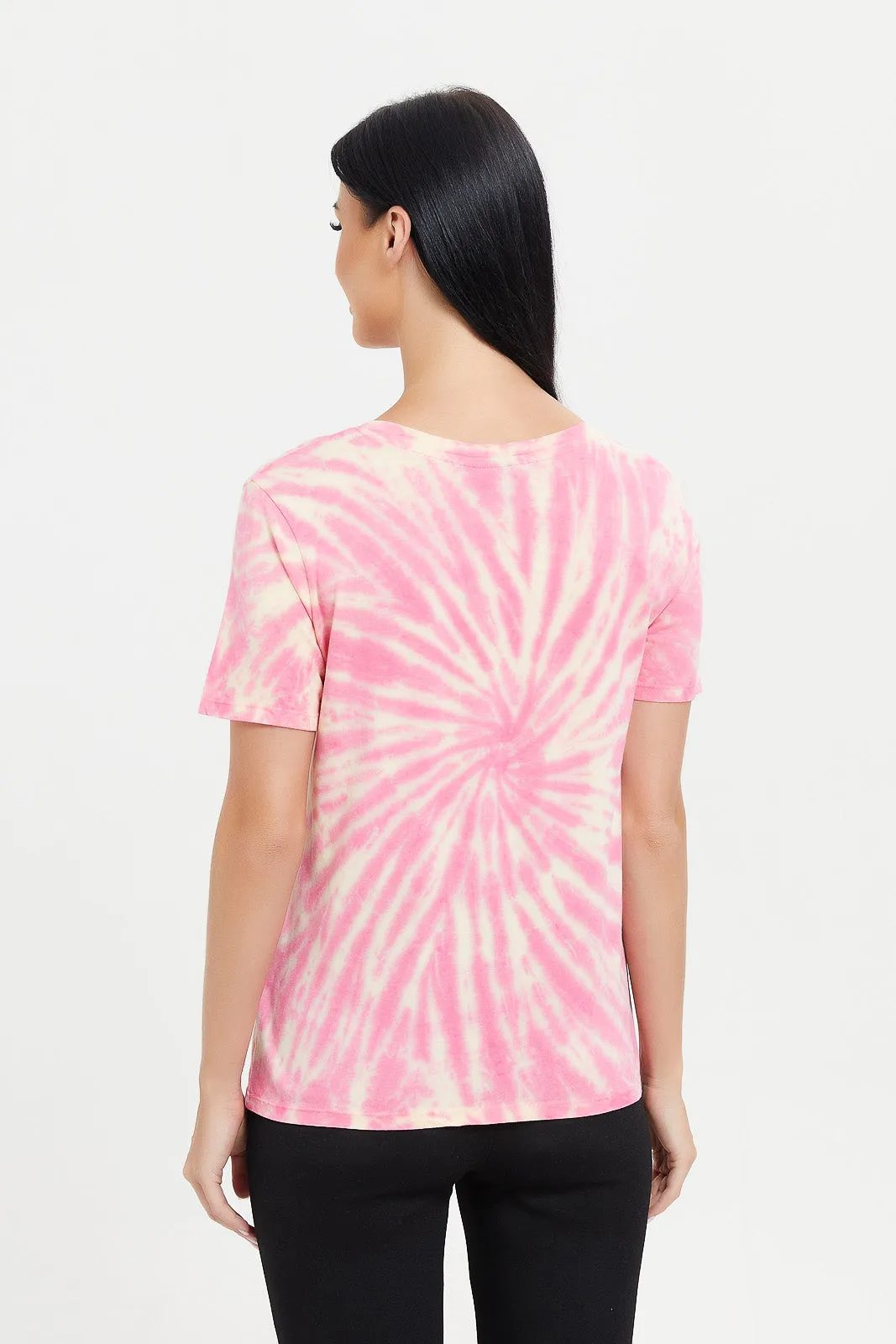 Women Pink Tie Dye We Bare Bears Printed T-Shirt