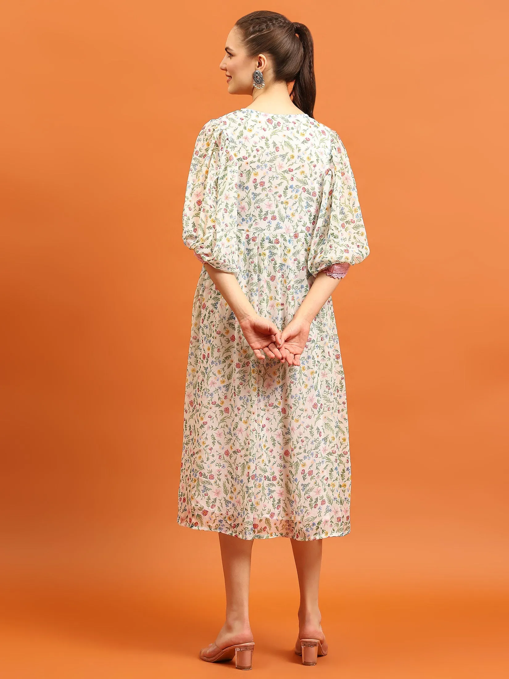 Women White V-Neck Dress