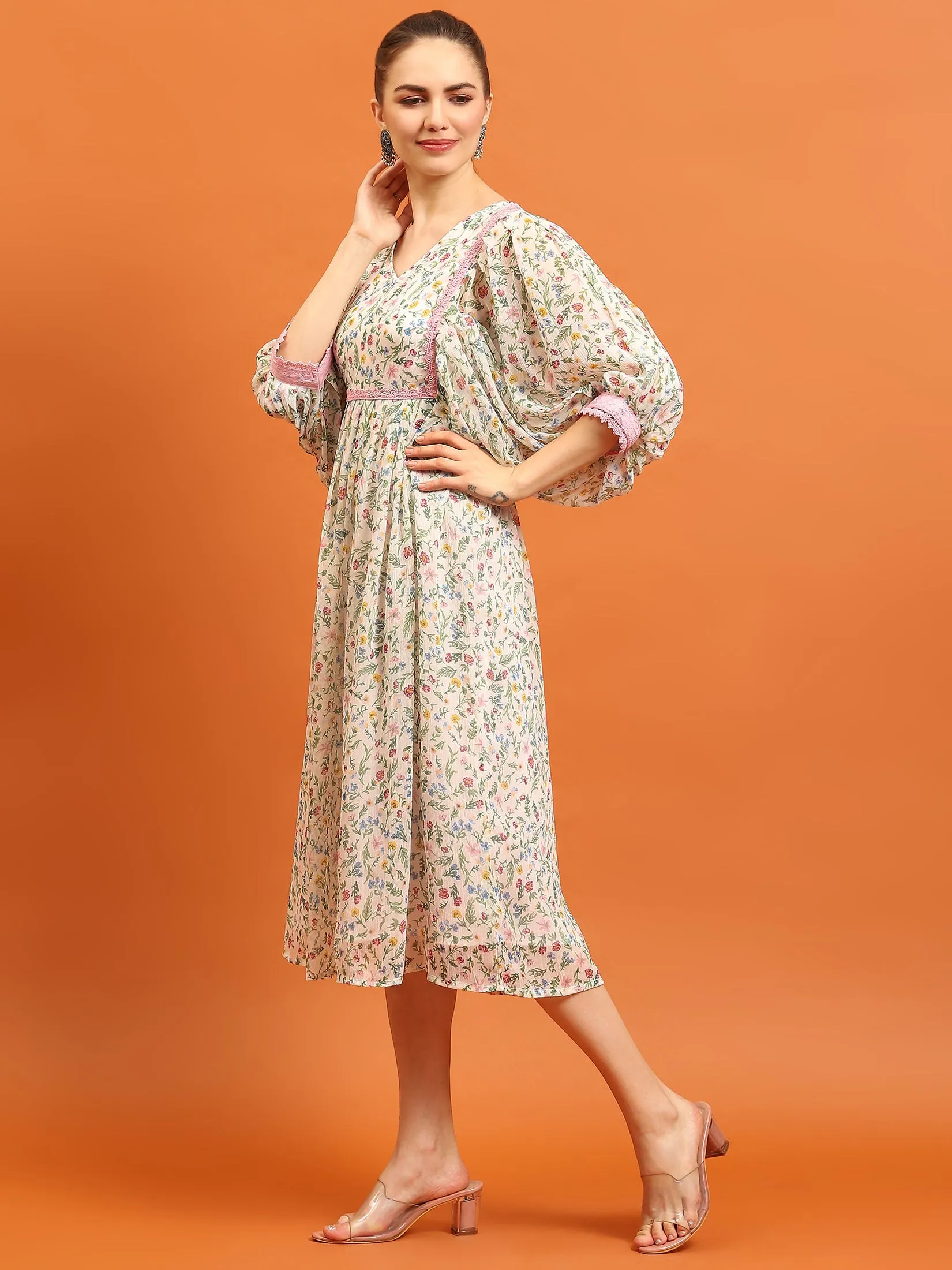 Women White V-Neck Dress